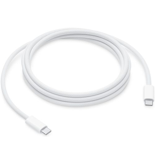 USB Type-C töltő- és adatkábel, USB Type-C, 200 cm, 240W, gyorstöltés, PD, cipőfűző minta, MU2G3ZM/A utódja, Apple, fehér, gyári
