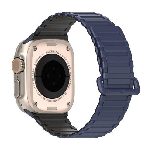 Apple Watch 4-6, SE, SE (2022) (42 / 44 mm) / Watch 7-9 (45 mm) / Watch 10 (46 mm) / Watch Ultra 1-2 (49 mm), szilikon pótszíj, mágneses zár, kétszínű, Dux Ducis KJ, sötétkék/fekete
