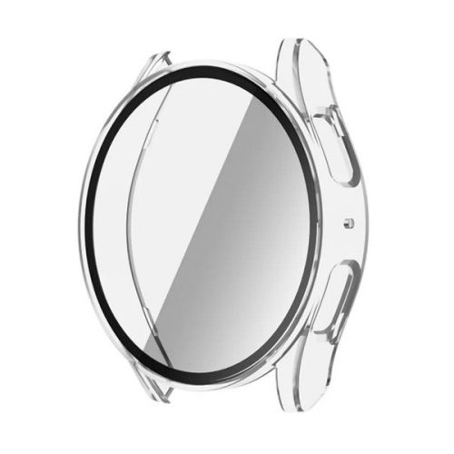 Samsung Galaxy Watch 7 (44 mm) SM-L310 / L315, Műanyag védőkeret, kijelzővédő üveggel, közepesen ütésálló, szíj nélkül, átlátszó