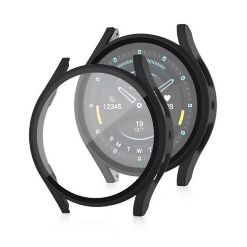 Samsung Galaxy Watch 7 (40 mm) SM-L300 / L305, Műanyag védőkeret, kijelzővédő üveggel, közepesen ütésálló, szíj nélkül, fekete