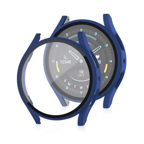Samsung Galaxy Watch 7 (40 mm) SM-L300 / L305, Műanyag védőkeret, kijelzővédő üveggel, közepesen ütésálló, szíj nélkül, sötétkék