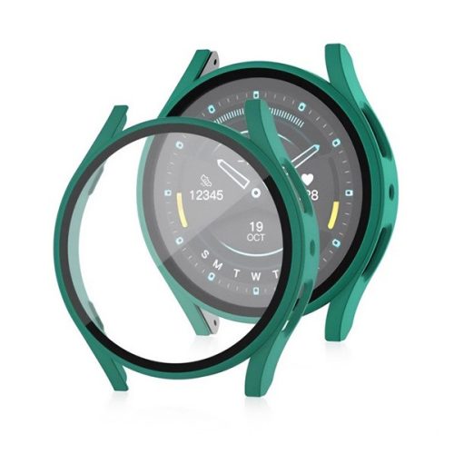 Samsung Galaxy Watch 7 (40 mm) SM-L300 / L305, Műanyag védőkeret, kijelzővédő üveggel, közepesen ütésálló, szíj nélkül, sötétzöld