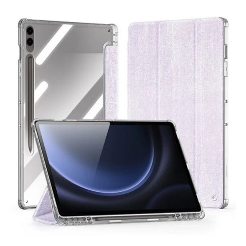 Samsung Galaxy Tab S9 Plus 12.4 / Tab S10 Plus 12.4 SM-X810 / X816B / X820 / X826B, mappa tok, érintőceruza tartó, közepesen ütésálló, textil hatású előlap, átlátszó hátlap, Trifold, Dux Ducis Unid, lila