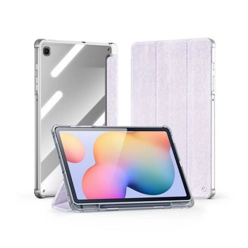 Samsung Galaxy Tab S6 Lite 10.4 (2020 / 2022 / 2024) SM-P610 / P615 / P613 / P619 / P620 / P625, mappa tok, érintőceruza tartó, közepesen ütésálló, textil hatású előlap, átlátszó hátlap, Trifold, Dux Ducis Unid, lila