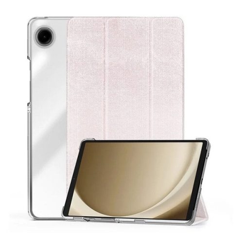 Samsung Galaxy Tab A9 (8.7) SM-X110 / X115, mappa tok, közepesen ütésálló, textil hatású előlap, átlátszó hátlap, Trifold, Dux Ducis Unid, rózsaszín