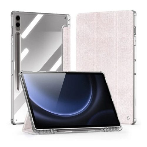 Samsung Galaxy Tab S9 Plus 12.4 / Tab S10 Plus 12.4 SM-X810 / X816B / X820 / X826B, mappa tok, érintőceruza tartó, közepesen ütésálló, textil hatású előlap, átlátszó hátlap, Trifold, Dux Ducis Unid, rózsaszín