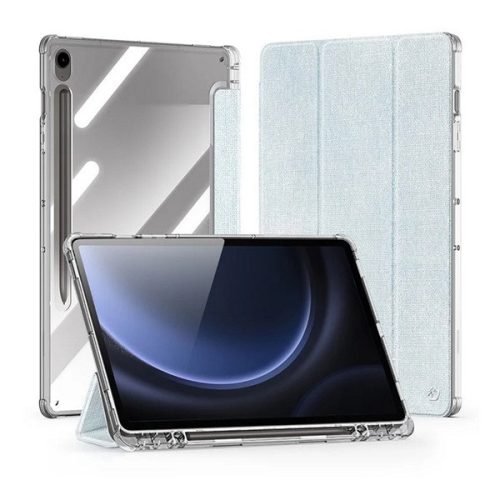 Samsung Galaxy Tab S9 FE (10.9) / Tab S10 FE (10.9) SM-X510 / X516B / X520 / X526, mappa tok, érintőceruza tartó, közepesen ütésálló, textil hatású előlap, átlátszó hátlap, Trifold, Dux Ducis Unid, világoskék