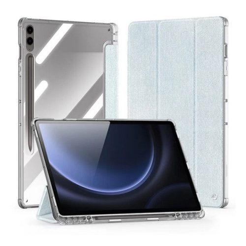 Samsung Galaxy Tab S9 Plus 12.4 / Tab S10 Plus 12.4 SM-X810 / X816B / X820 / X826B, mappa tok, érintőceruza tartó, közepesen ütésálló, textil hatású előlap, átlátszó hátlap, Trifold, Dux Ducis Unid, világoskék