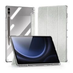   Samsung Galaxy Tab S9 Plus 12.4 / Tab S10 Plus 12.4 SM-X810 / X816B / X820 / X826B, mappa tok, érintőceruza tartó, közepesen ütésálló, textil hatású előlap, átlátszó hátlap, Trifold, Dux Ducis Unid, világoszöld