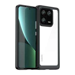   Xiaomi 13 Pro, Műanyag hátlap védőtok + szilikon keret, közepesen ütésálló, átlátszó hátlap, fekete
