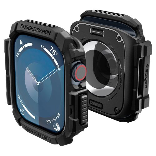 Apple Watch 10 (46 mm), Szilikon védőkeret, ütésálló, szíj nélkül, Spigen Rugged Armor, fekete