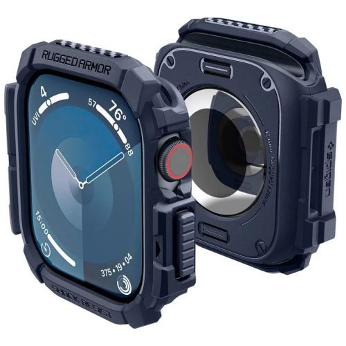 Apple Watch 10 (42 mm), Szilikon védőkeret, ütésálló, szíj nélkül, Spigen Rugged Armor, sötétkék