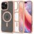 Apple iPhone 16 Pro Max, Műanyag hátlap védőtok + szilikon keret, Magsafe töltővel kompatibilis, Spigen Ultra Hybrid Mag Matte, áttetsző/vörösarany