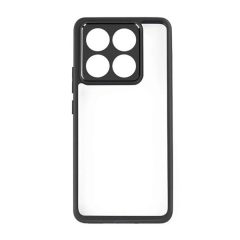   Xiaomi 14T Pro, Műanyag hátlap védőtok + szilikon keret, közepesen ütésálló, átlátszó hátlap, fekete
