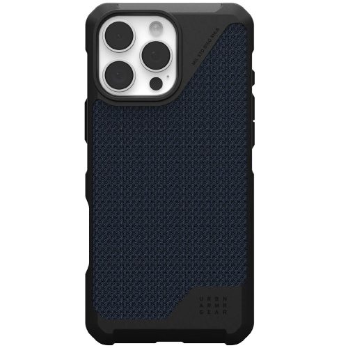 Apple iPhone 16 Pro Max, Műanyag hátlap védőtok + szilikon keret, közepesen ütésálló, Magsafe kompatibilis, szőtt minta, UAG Metropolis LT Magsafe, mintás/sötétkék