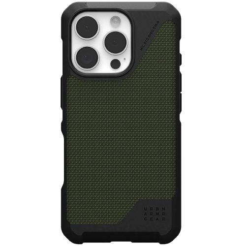 Apple iPhone 16 Pro, Műanyag hátlap védőtok + szilikon keret, közepesen ütésálló, Magsafe kompatibilis, szőtt minta, UAG Metropolis LT Magsafe, mintás/zöld