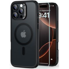   Apple iPhone 16 Pro Max, Szilikon tok, közepesen ütésálló, légpárnás sarok, üvegfóliával, Magsafe kompatibilis, ESR Classic Hybrid HaloLock, áttetsző/fekete