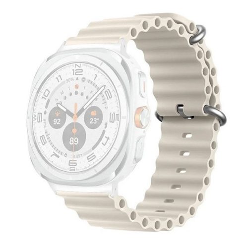Samsung Galaxy Watch Ultra (47mm) SM-L705, szilikon pótszíj, állítható, hullámos kialakítás, bézs