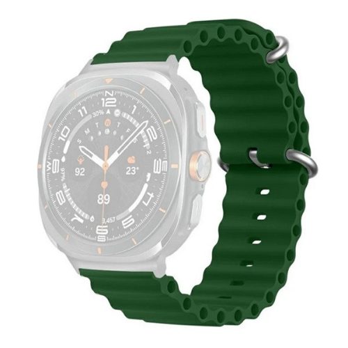 Samsung Galaxy Watch Ultra (47mm) SM-L705, szilikon pótszíj, állítható, hullámos kialakítás, sötétzöld