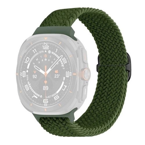 Samsung Galaxy Watch Ultra (47mm) SM-L705, textíl pótszíj, állítható, szőtt stílusú, sötétzöld