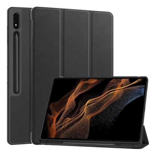 Samsung Galaxy Tab S9 Ultra 14.6 / Tab S10 Ultra 14.6 SM-X910 / X916B / X920 / X926B, mappa tok, Trifold, érintőceruza tartó, fekete