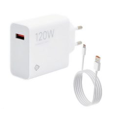   Hálózati töltő adapter, 120W, USB aljzat, USB Type-C kábellel, gyorstöltés, Xiaomi Hypercharge Combo, fehér, gyári