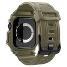 Apple Watch 10-11 (46 mm), Szilikon védőkeret, ütésálló, szíjjal, Spigen Rugged Armor Pro, sötétzöld