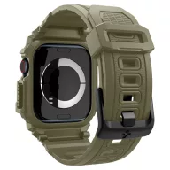   Apple Watch 10-11 (46 mm), Szilikon védőkeret, ütésálló, szíjjal, Spigen Rugged Armor Pro, sötétzöld