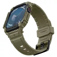   Apple Watch 10-11 (46 mm), Szilikon védőkeret, ütésálló, szíjjal, Spigen Rugged Armor Pro, sötétzöld