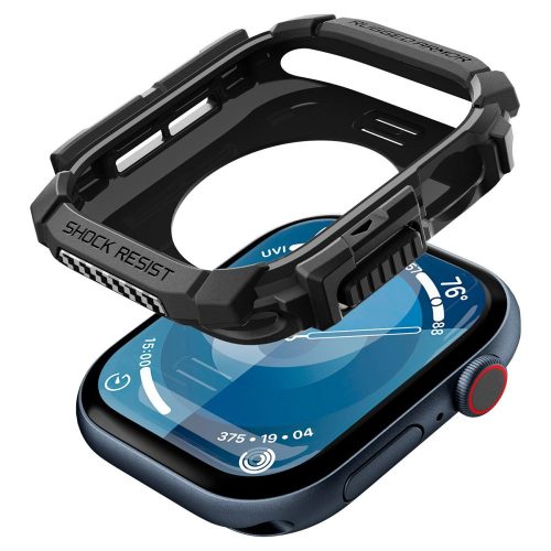Apple Watch 10 (42 mm), Szilikon védőkeret, ütésálló, szíj nélkül, Spigen Rugged Armor, fekete