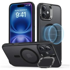   Apple iPhone 16, Szilikon tok, közepesen ütésálló, légpárnás sarok, kitámasztóval, Magsafe kompatibilis, ESR Classic Hybrid Stash Stand HaloLock, áttetsző/fekete