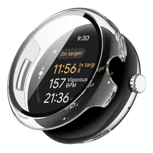 Google Pixel Watch 3 (45 mm), Műanyag védőkeret, kijelzővédő üveggel, közepesen ütésálló, szíj nélkül, átlátszó