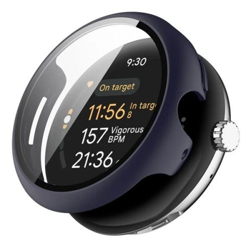 Google Pixel Watch 3 (45 mm), Műanyag védőkeret, kijelzővédő üveggel, közepesen ütésálló, szíj nélkül, sötétkék