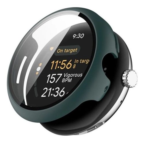 Google Pixel Watch 3 (45 mm), Műanyag védőkeret, kijelzővédő üveggel, közepesen ütésálló, szíj nélkül, sötétzöld