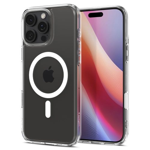 Apple iPhone 16 Pro, Műanyag hátlap védőtok + szilikon keret, Magsafe töltővel kompatibilis, érintő funkciós gombfedéllel, Spigen Ultra Hybrid "T" Mag, átlátszó/fehér