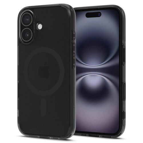 Apple iPhone 16, Műanyag hátlap védőtok + szilikon keret, Magsafe töltővel kompatibilis, érintő funkciós gombfedéllel, Spigen Ultra Hybrid "T" Mag, áttetsző/fekete
