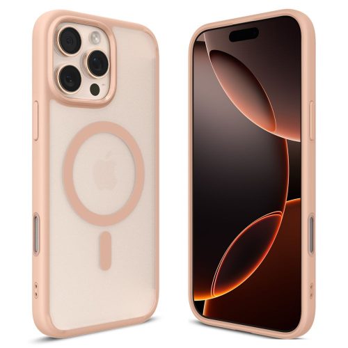 Apple iPhone 16 Pro, Műanyag hátlap védőtok + szilikon keret, Magsafe töltővel kompatibilis, érintő funkciós gombfedéllel, Spigen Ultra Hybrid "T" Mag, áttetsző/vörösarany