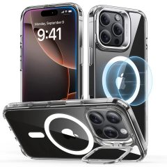   Apple iPhone 16 Pro Max, Szilikon tok, közepesen ütésálló, légpárnás sarok, kitámasztóval, Magsafe kompatibilis, ESR Classic Hybrid Stash Stand HaloLock, átlátszó
