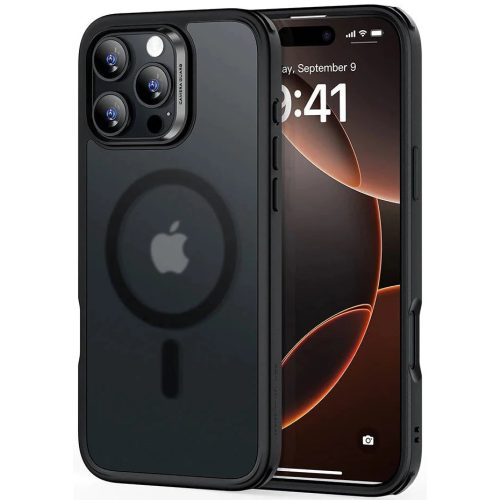 Apple iPhone 16 Pro Max, Szilikon tok, közepesen ütésálló, légpárnás sarok, Magsafe kompatibilis, ESR Classic Hybrid HaloLock, áttetsző/fekete