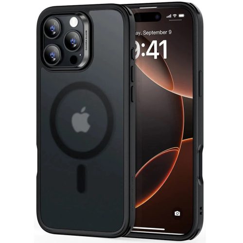 Apple iPhone 16 Pro, Szilikon tok, közepesen ütésálló, légpárnás sarok, Magsafe kompatibilis, ESR Classic Hybrid HaloLock, áttetsző/fekete