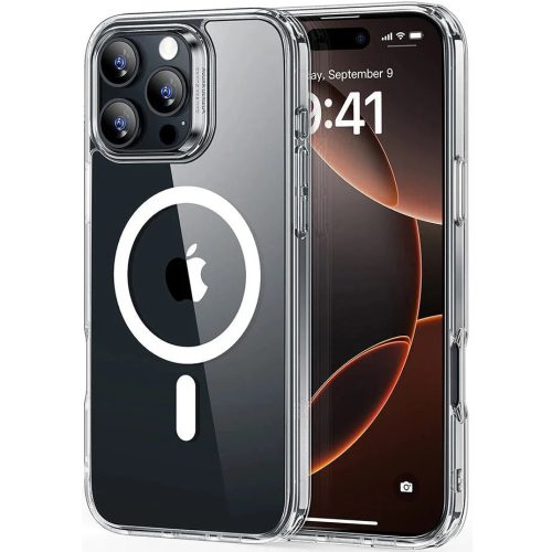 Apple iPhone 16 Pro Max, Szilikon tok, közepesen ütésálló, légpárnás sarok, Magsafe kompatibilis, ESR Classic Hybrid HaloLock, átlátszó