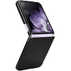   Xiaomi Mix Flip, Műanyag hátlap védőtok, közepesen ütésálló, bőrhatású hátlap, karbon minta, fekete