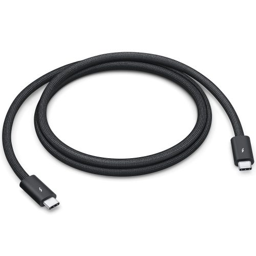 USB Type-C töltő- és adatkábel, USB Type-C, Thunderbolt, 100 cm, 240W, gyorstöltés, cipőfűző minta, Apple Thunderbolt 5 Pro, fekete, gyári