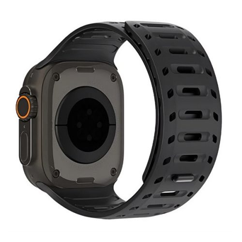Apple Watch 4-6, SE, SE (2022) (42 / 44 mm) / Watch 7-9 (45 mm) / Watch 10 (46 mm) / Watch Ultra 1-2 (49 mm), szilikon pótszíj, légáteresztő, lyukacsos, mágneses zár, Dux Ducis CS, fekete