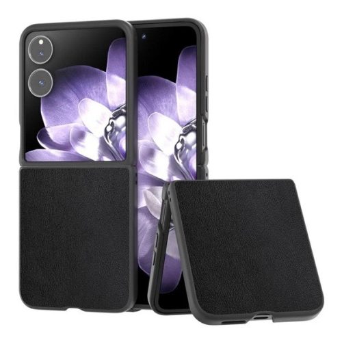 Xiaomi Mix Flip, Műanyag hátlap védőtok, bőrhatású hátlap, fekete