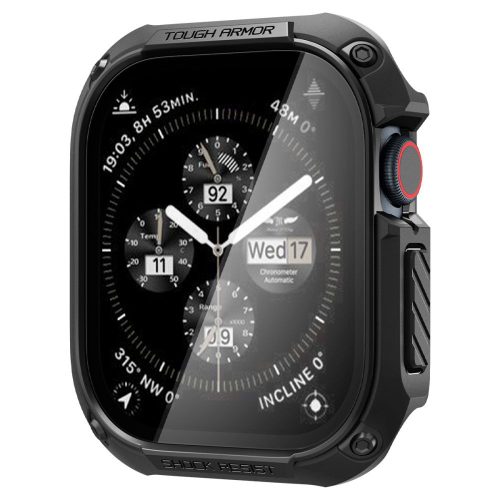 Apple Watch 10 (46 mm), Műanyag védőkeret, kijelzővédő üveggel, szíj nélkül, közepesen ütésálló, Spigen Tough Armor, fekete