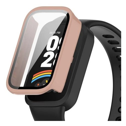 Xiaomi Smart Band 9 Active, Műanyag védőkeret, kijelzővédő üveggel, közepesen ütésálló, szíj nélkül, rózsaszín