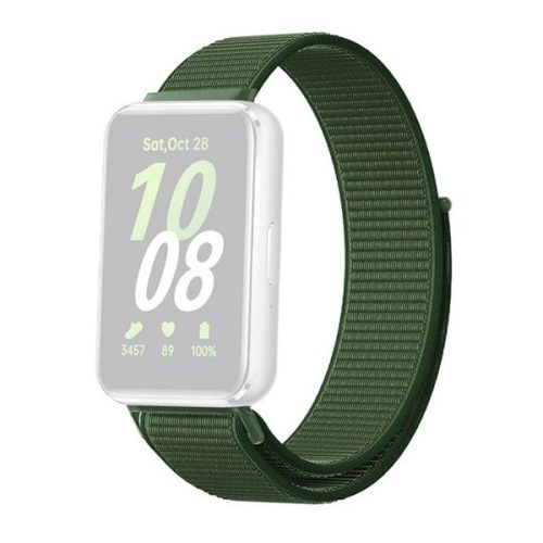 Samsung Galaxy Fit3 SM-R390, textíl pótszíj, nylon, tépőzáras, állítható, légáteresztő, sötétzöld