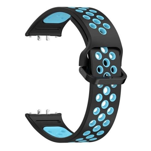 Samsung Galaxy Fit3 SM-R390, szilikon pótszíj, lyukacsos, légáteresztő, fekete/világoskék