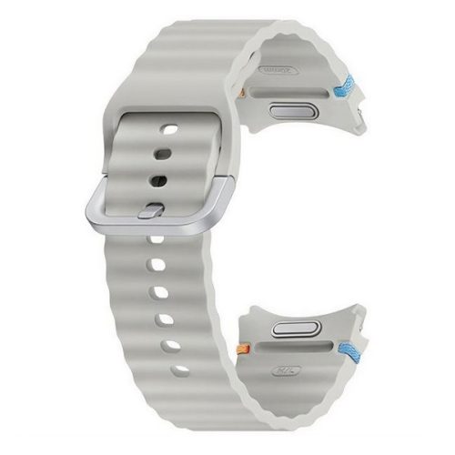 Samsung Galaxy Watch 4 / 5 / 5 Pro / 6 / 7 / FE (40 / 44 / 45mm) / Watch 4 Classic / 6 Classic (42 / 43 / 46mm), szilikon pótszíj, M / L méret, állítható, hullámos kialakítás, izzadtságátló, légáteresztő, sport, ezüst, gyári